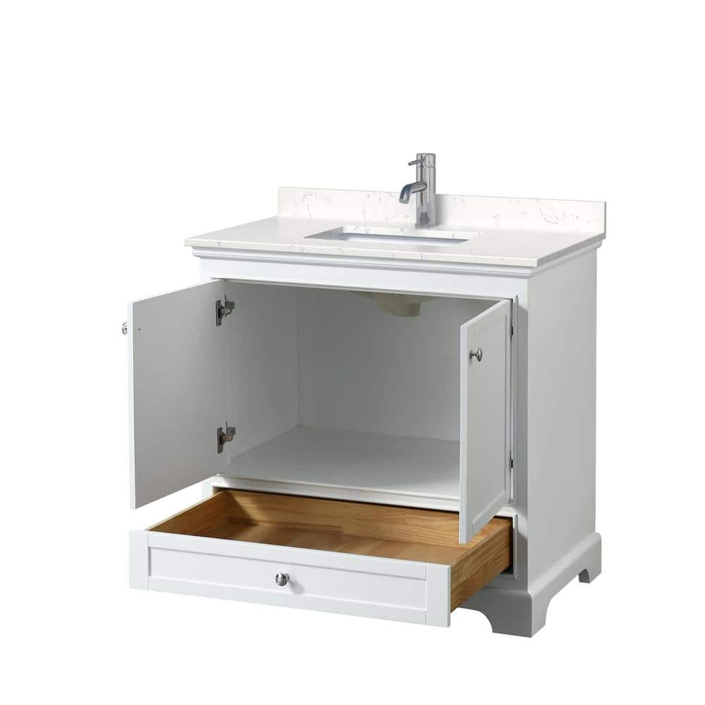 Wyndham Collection Deborah 36" Single Bath Vanity in White with Carrara Marble Top - Image 3