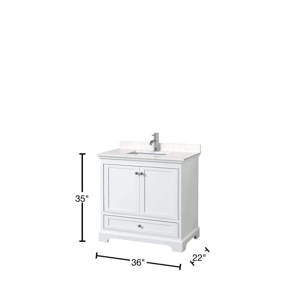 Wyndham Collection Deborah 36" Single Bath Vanity in White with Carrara Marble Top - Image 4