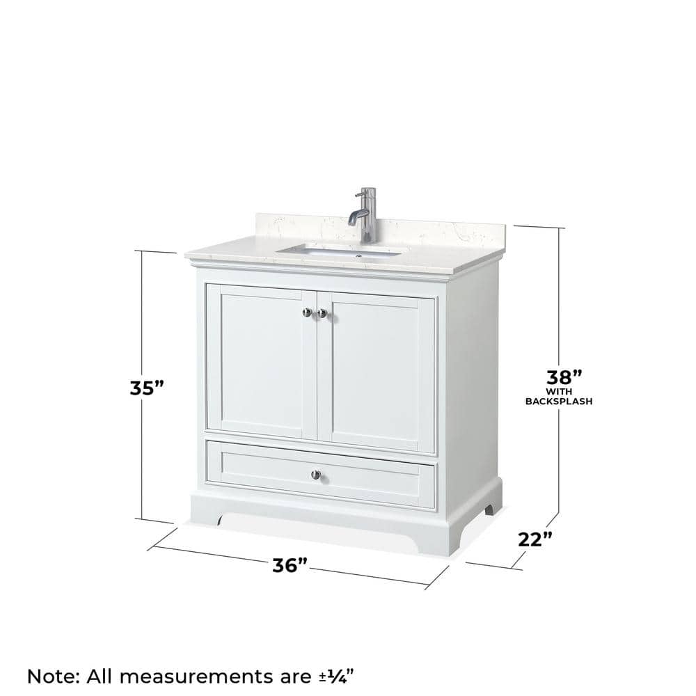 Wyndham Collection Deborah 36" Single Bath Vanity in White with Carrara Marble Top - Image 5