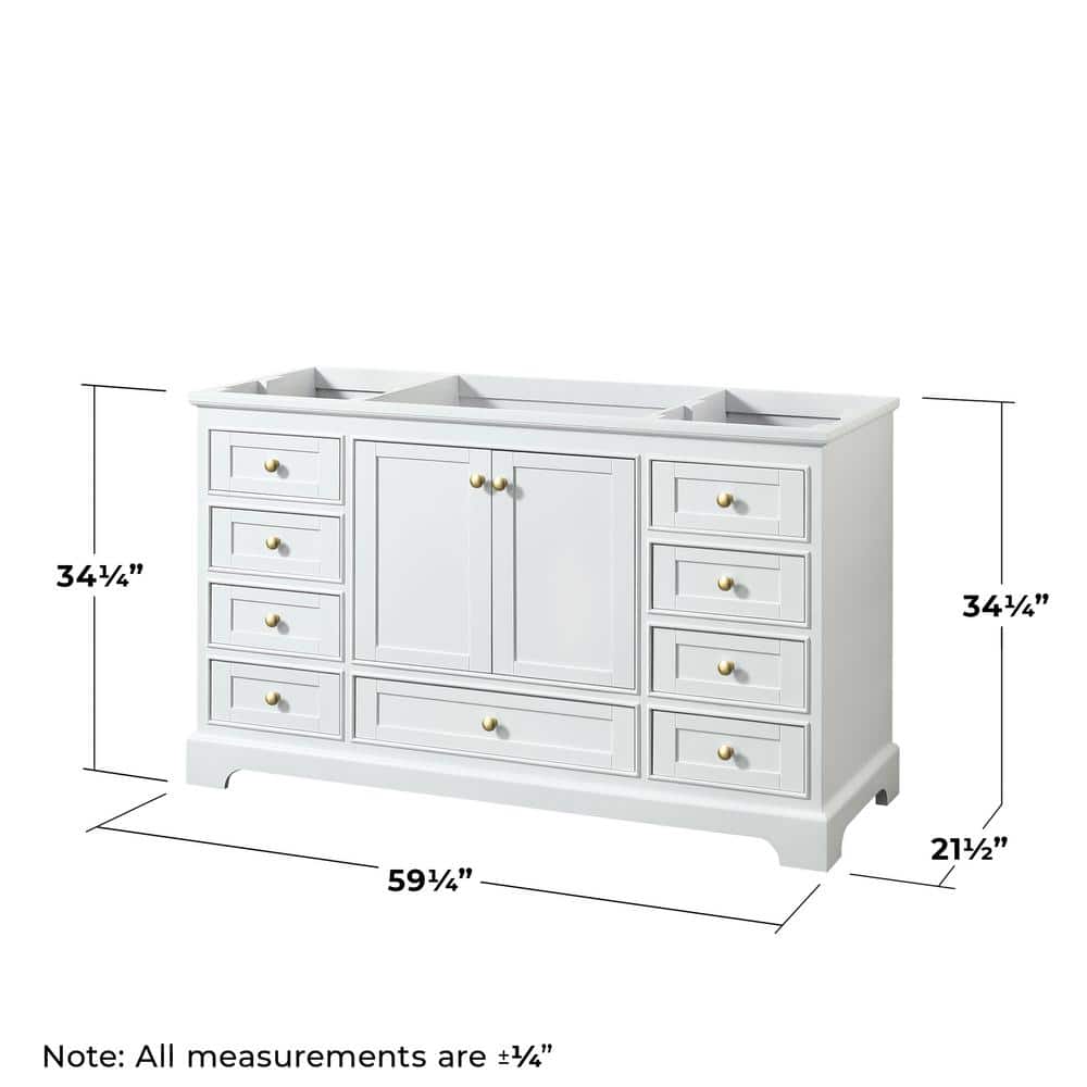 Wyndham Collection Deborah 59.25 in. Bathroom Vanity Cabinet, White with Brushed Gold Trim - Image 3