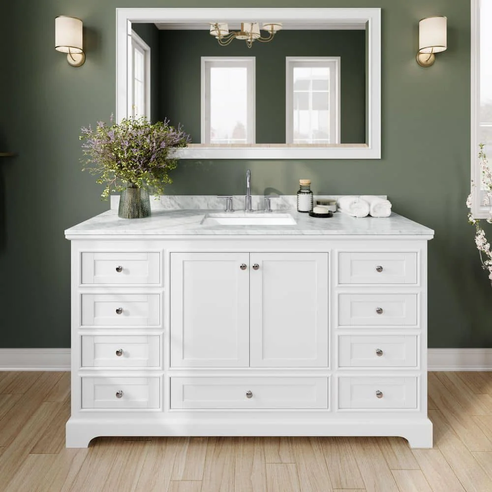 Wyndham Collection Deborah 60" White Vanity with Carrara Marble Top