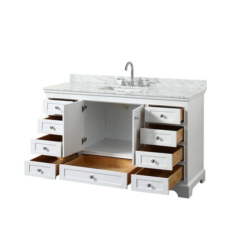 Wyndham Collection Deborah 60" White Vanity with Carrara Marble Top - Image 3
