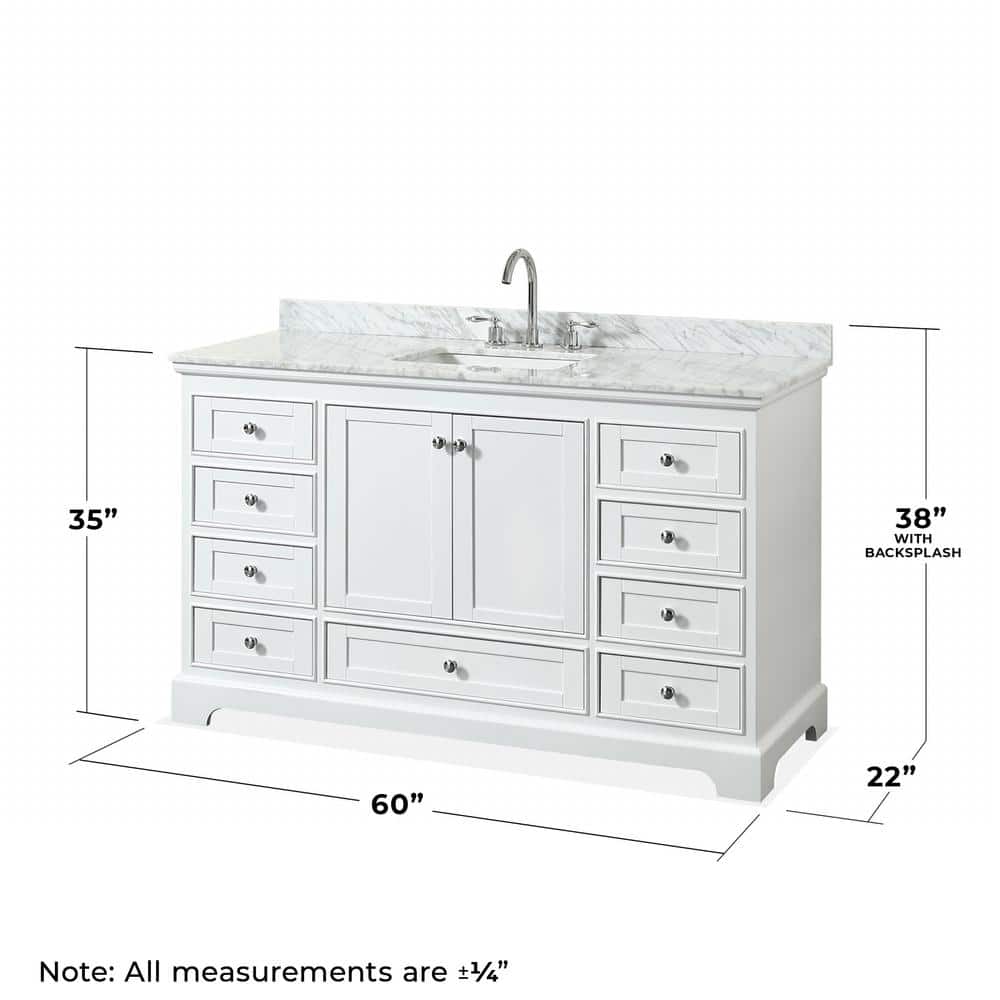 Wyndham Collection Deborah 60" White Vanity with Carrara Marble Top - Image 4