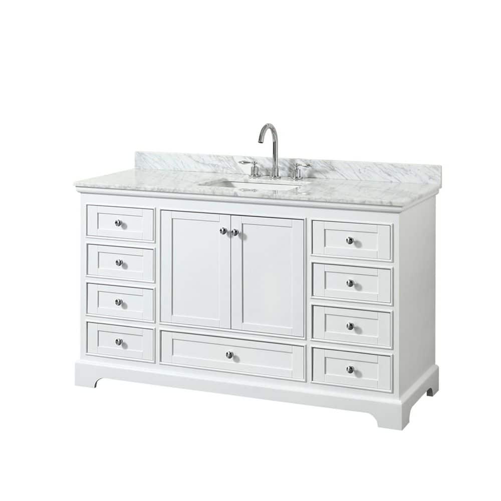 Wyndham Collection Deborah 60" White Vanity with Carrara Marble Top - Image 5