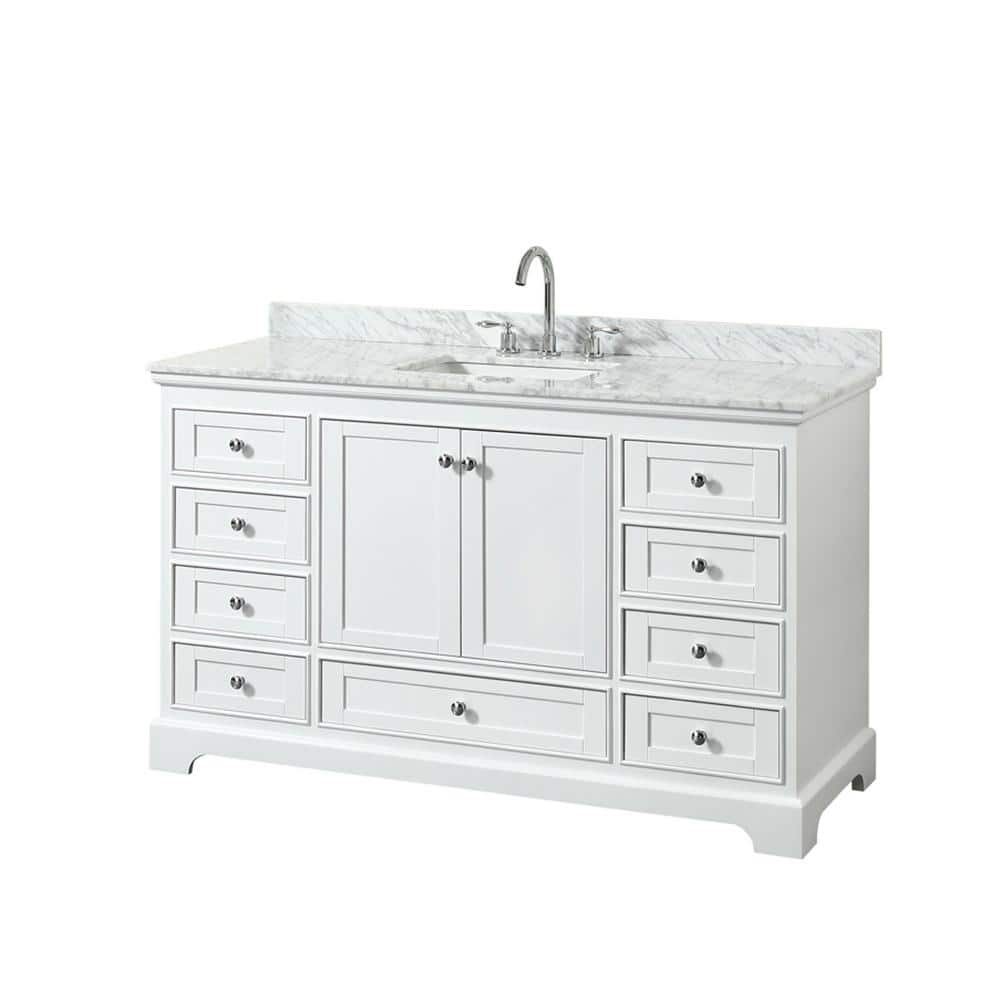 Wyndham Collection Deborah 60" White Vanity with Carrara Marble Top - Image 6