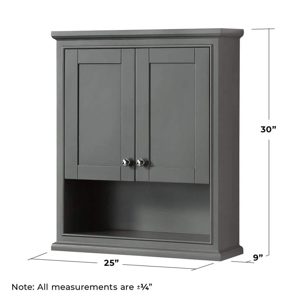 Wyndham Collection Deborah Bathroom Wall Cabinet, Dark Gray, 25x30x9 in. - Image 2