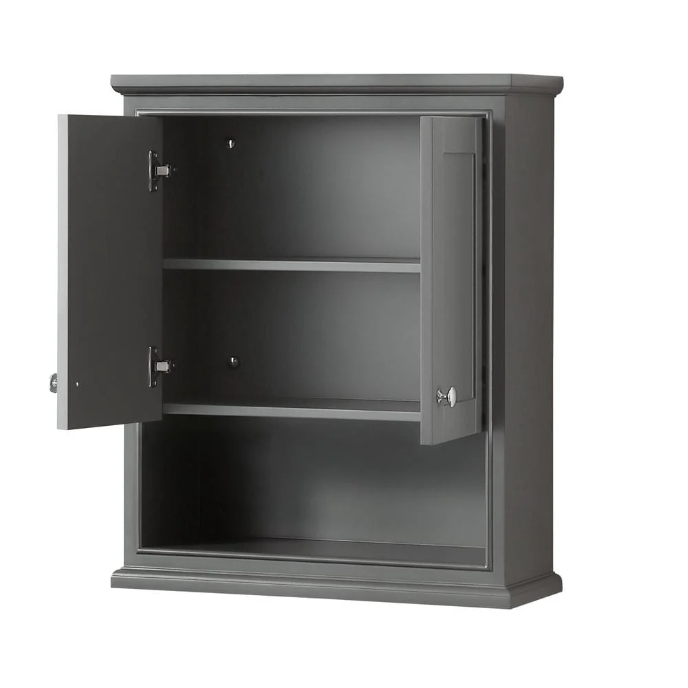 Wyndham Collection Deborah Bathroom Wall Cabinet, Dark Gray, 25x30x9 in. - Image 3