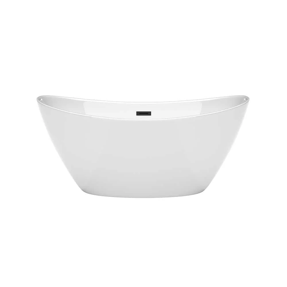 Wyndham Collection Dorrit 60" x 32" Freestanding Soaking Bathtub with Matte Black Trim - Image 3