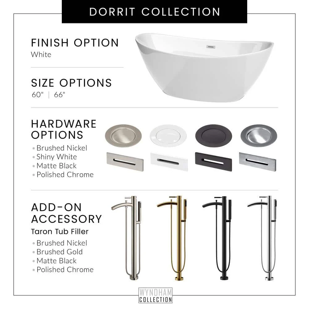 Wyndham Collection Dorrit 66" Freestanding Soaking Bathtub with Chrome Trim - Image 9