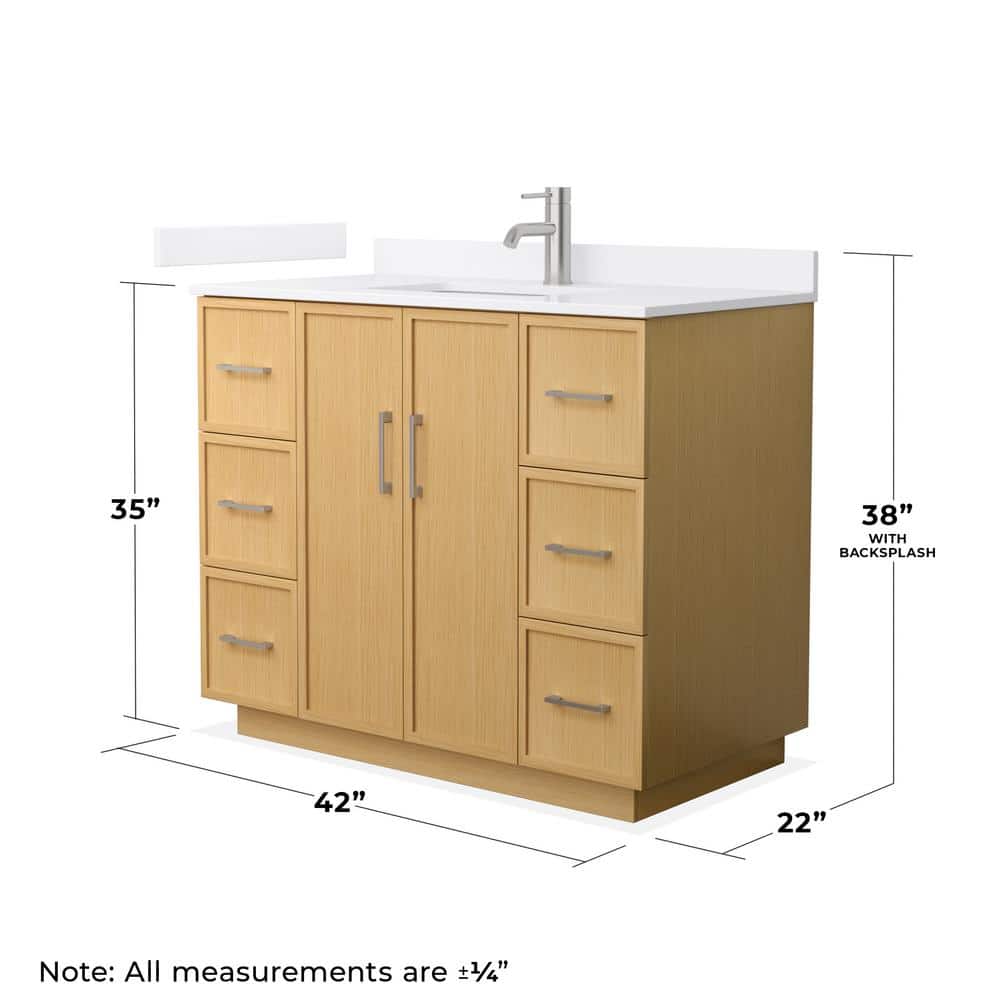 Wyndham Collection Elan TK 42 in. Light Oak Bathroom Vanity with White Quartz Top - Image 4