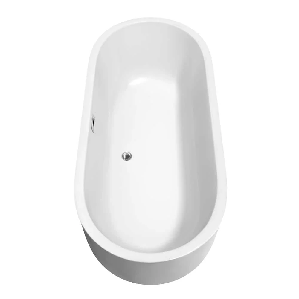 Wyndham Collection Juliette 5.9 ft Acrylic Freestanding Bathtub in White with Chrome Trim - Image 4