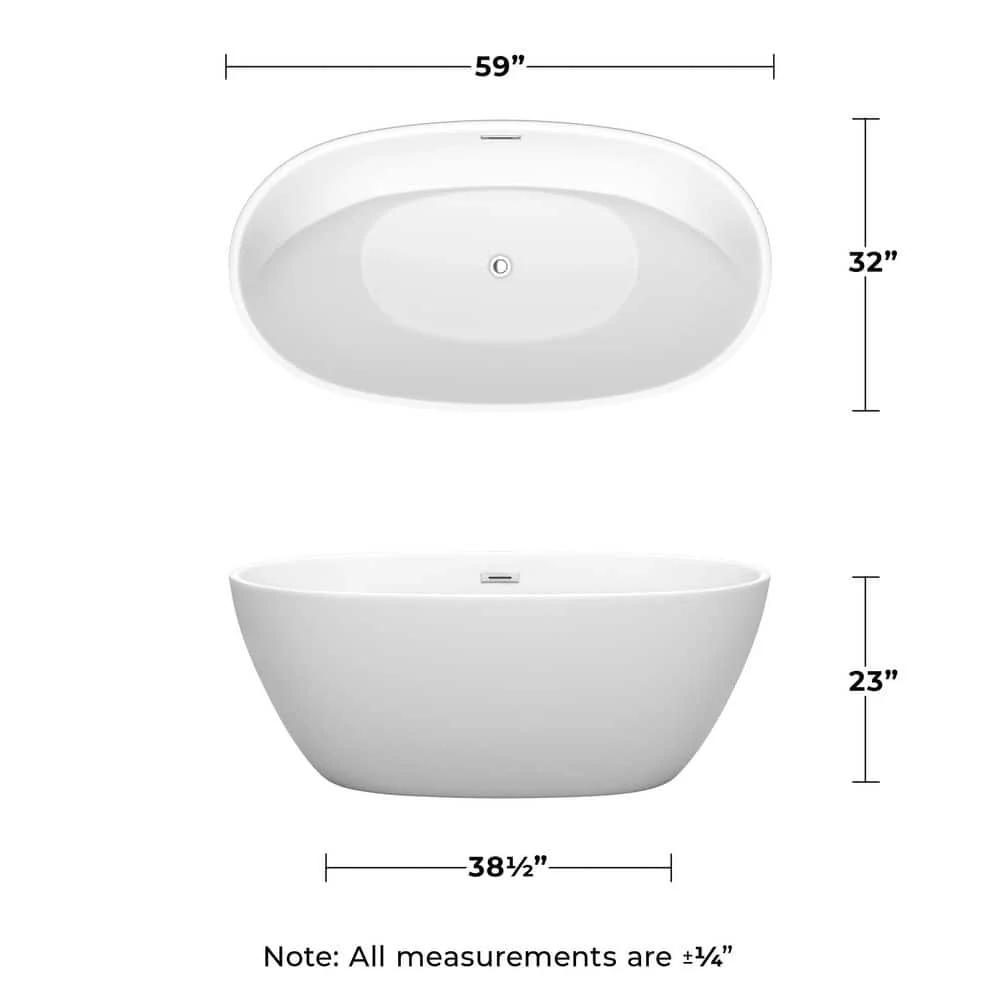 Wyndham Collection Juno 59 in. Acrylic Freestanding Bathtub, Matte White with Chrome Trim - Image 6