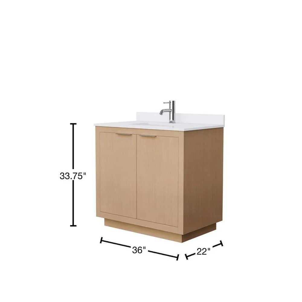 Wyndham Collection Maroni 36" Bathroom Vanity with Cultured Marble Top in Light Straw - Image 2