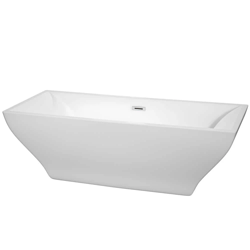 Wyndham Collection Maryam 70.75 in. Acrylic Freestanding Soaking Tub in White with Chrome Trim
