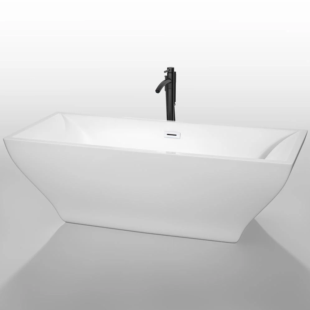 Wyndham Collection Maryam 70.75 in. Acrylic Freestanding Soaking Tub in White with Chrome Trim - Image 14