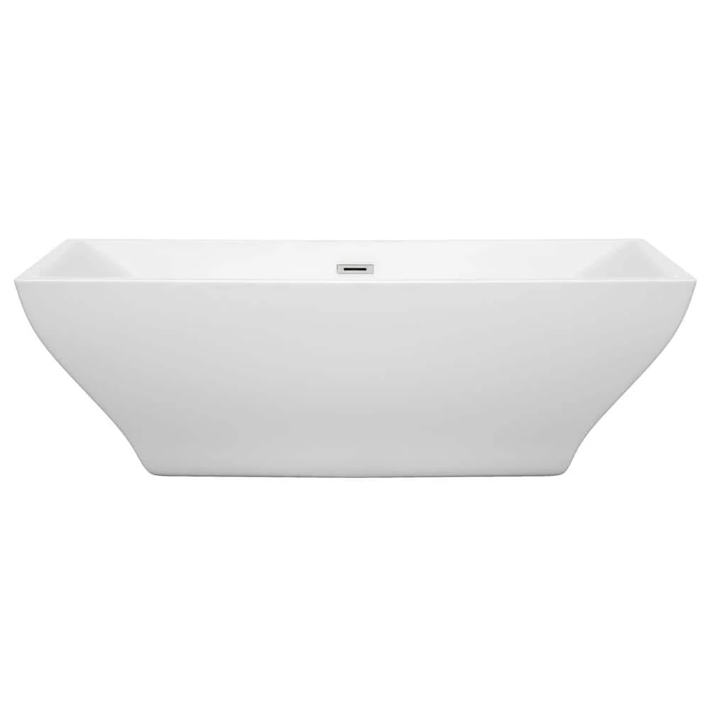 Wyndham Collection Maryam 70.75 in. Acrylic Freestanding Soaking Tub in White with Chrome Trim - Image 2
