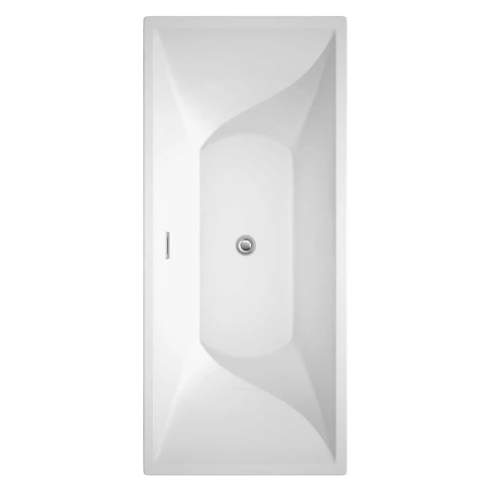 Wyndham Collection Maryam 70.75 in. Acrylic Freestanding Soaking Tub in White with Chrome Trim - Image 3