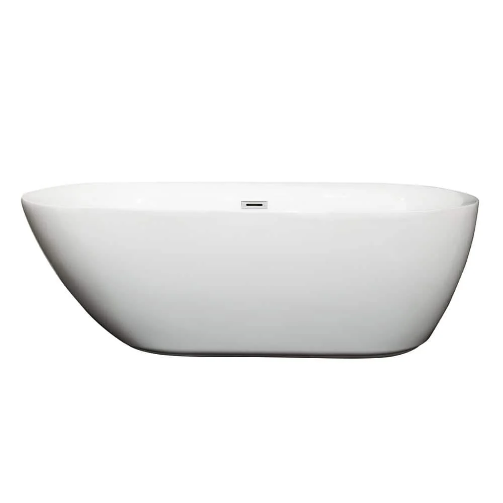 Wyndham Collection Melissa 65 in. Acrylic Freestanding Soaking Tub - White with Chrome Trim - Image 2