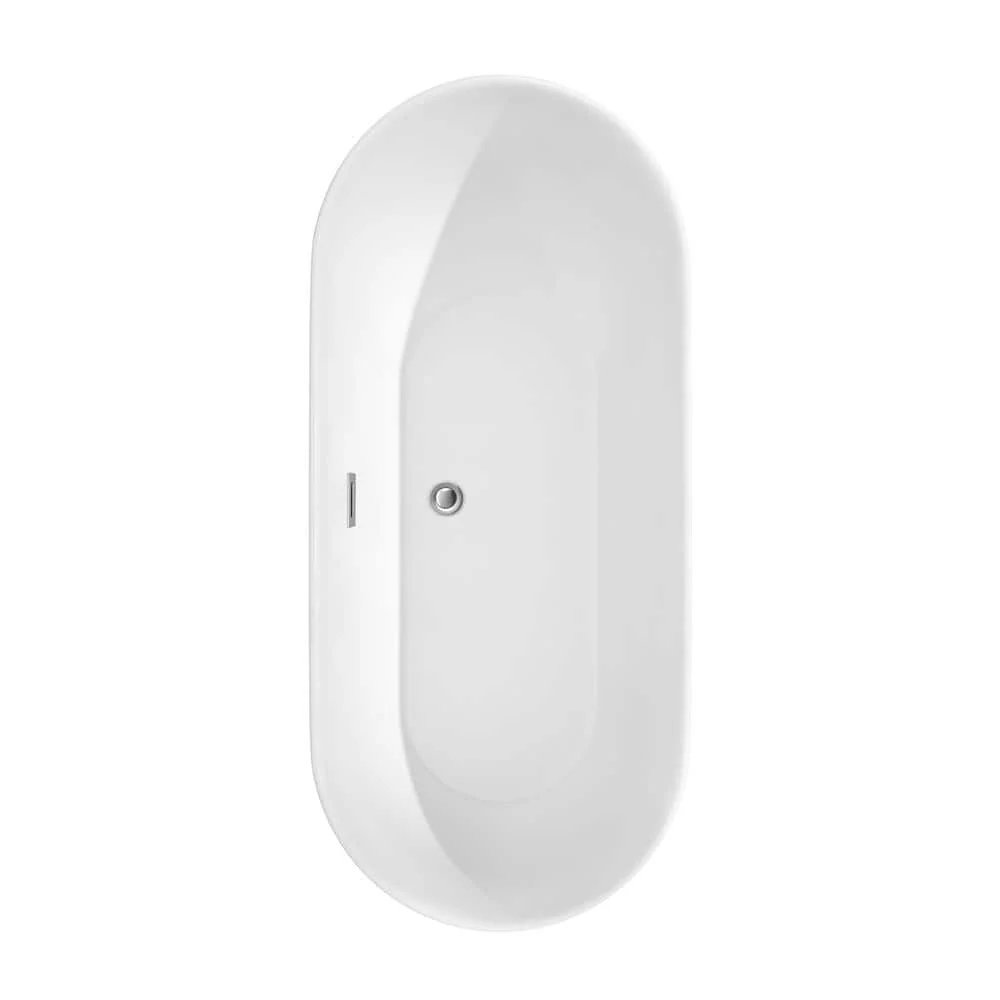 Wyndham Collection Melissa 65 in. Acrylic Freestanding Soaking Tub - White with Chrome Trim - Image 3