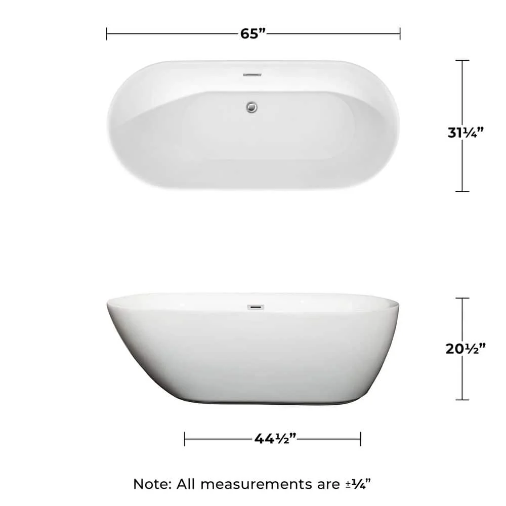 Wyndham Collection Melissa 65 in. Acrylic Freestanding Soaking Tub - White with Chrome Trim - Image 6