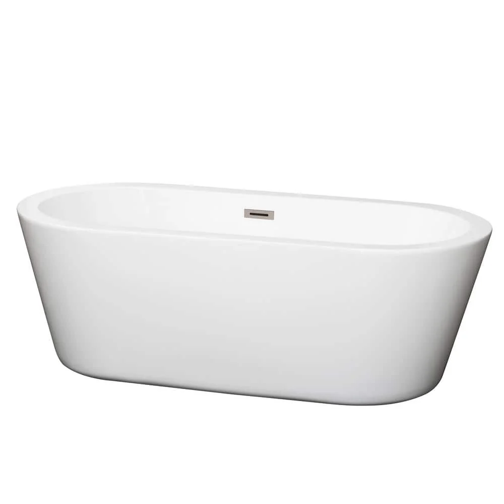 Wyndham Collection Mermaid 5.58 ft. Freestanding Soaking Tub in White with Brushed Nickel Trim