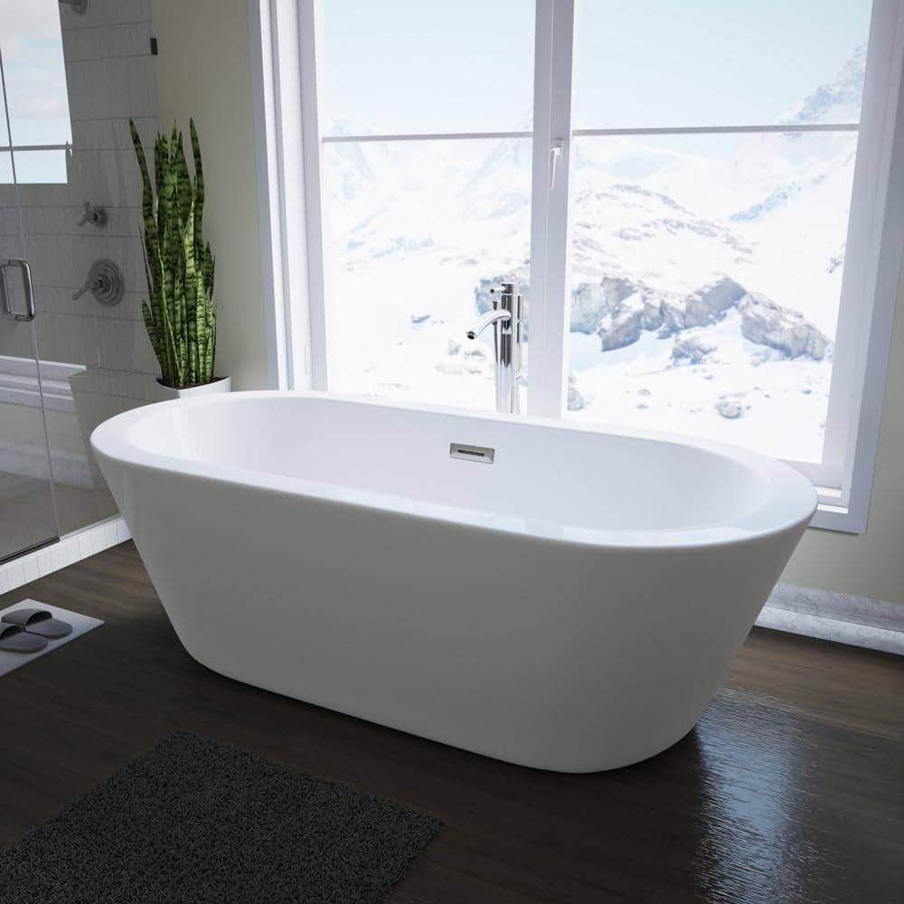 Wyndham Collection Mermaid 71 in. Acrylic Freestanding Soaking Tub in White - Image 5