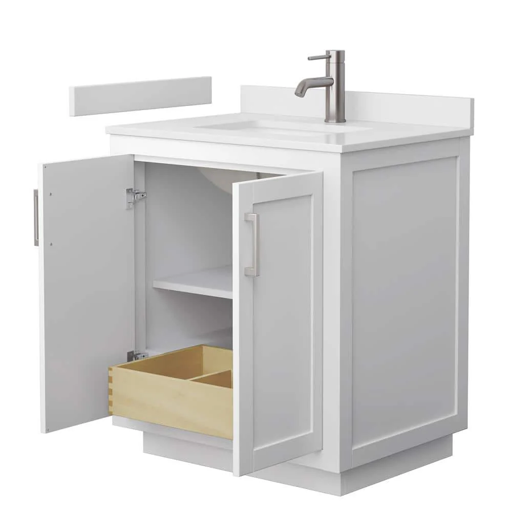 Wyndham Collection Miranda 30" White Bathroom Vanity with Cultured Marble Top - Image 3