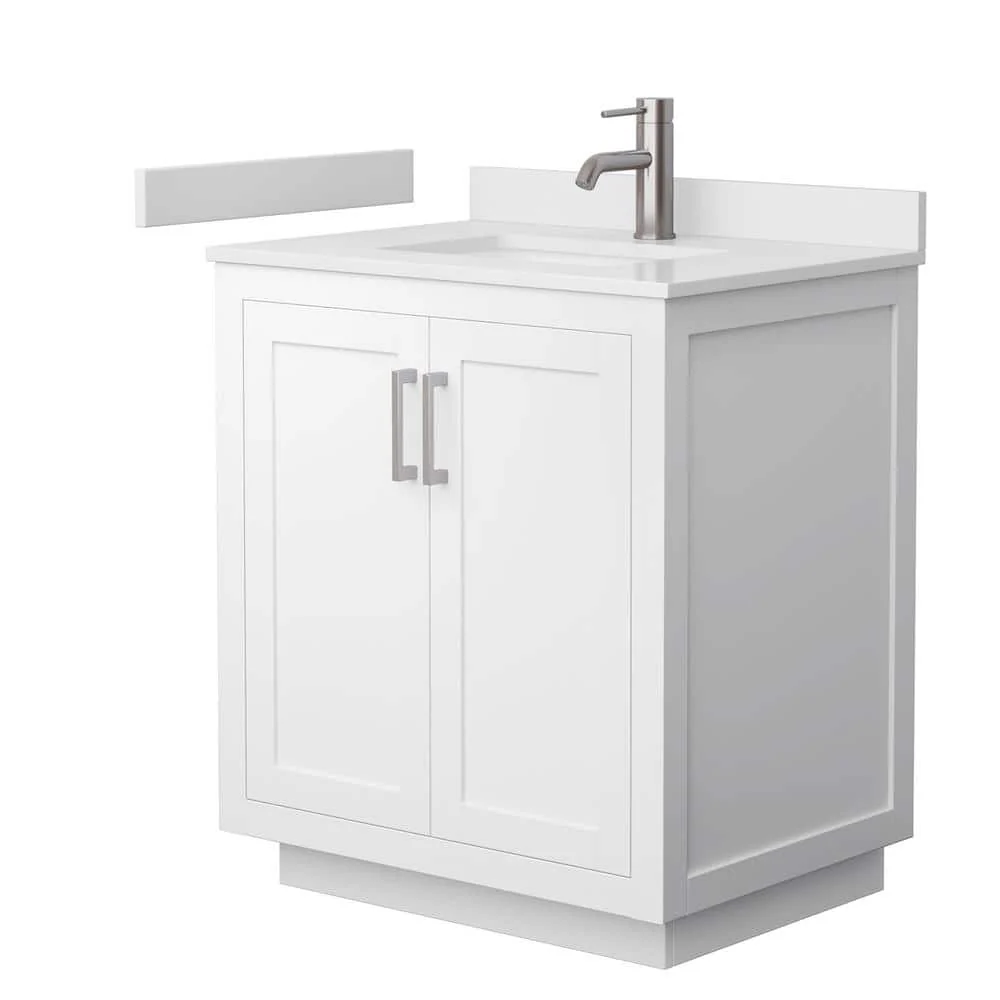Wyndham Collection Miranda 30" White Bathroom Vanity with Cultured Marble Top - Image 5