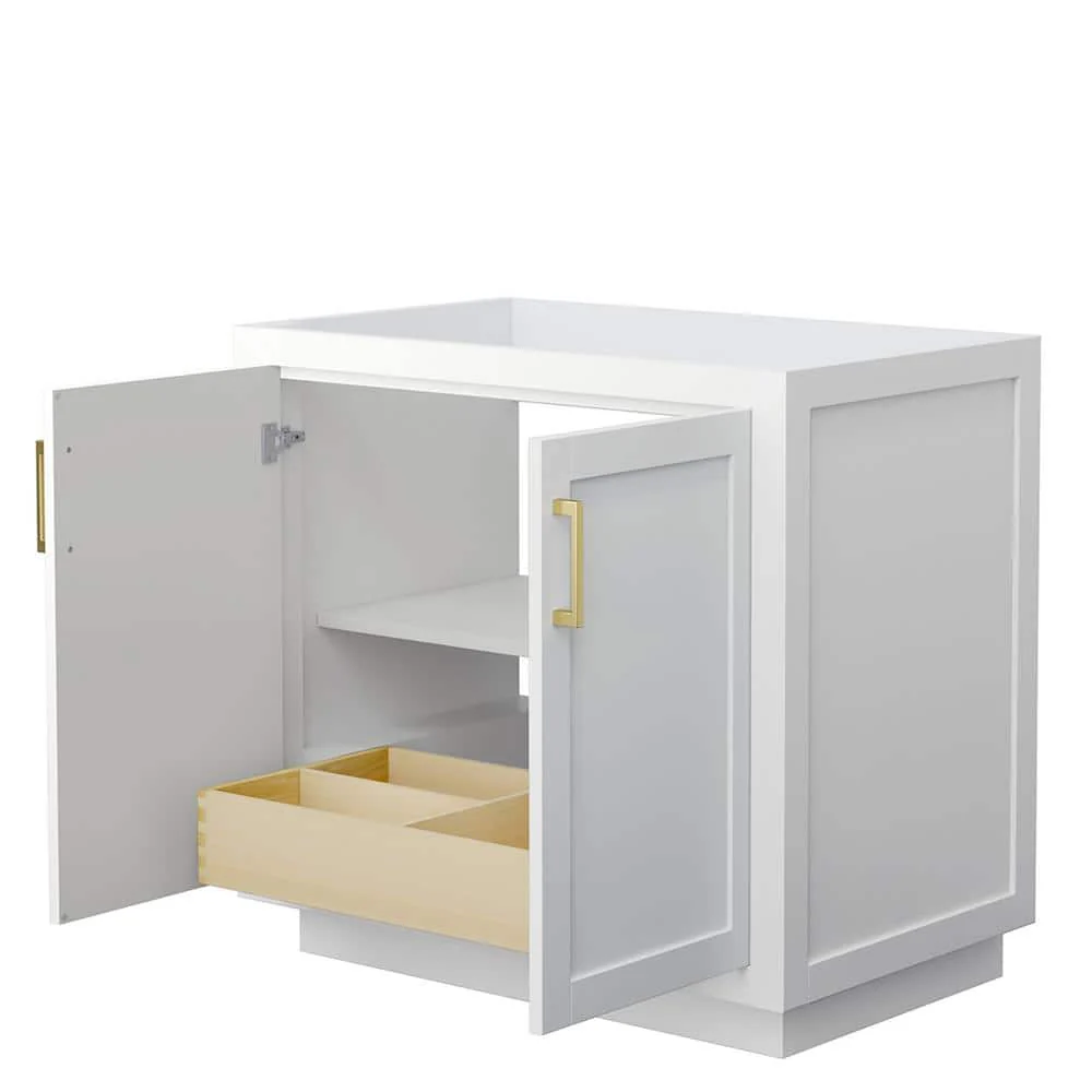 Wyndham Collection Miranda 35.25 in. Single Bath Vanity Cabinet in White with Brushed Gold Trim - Image 2