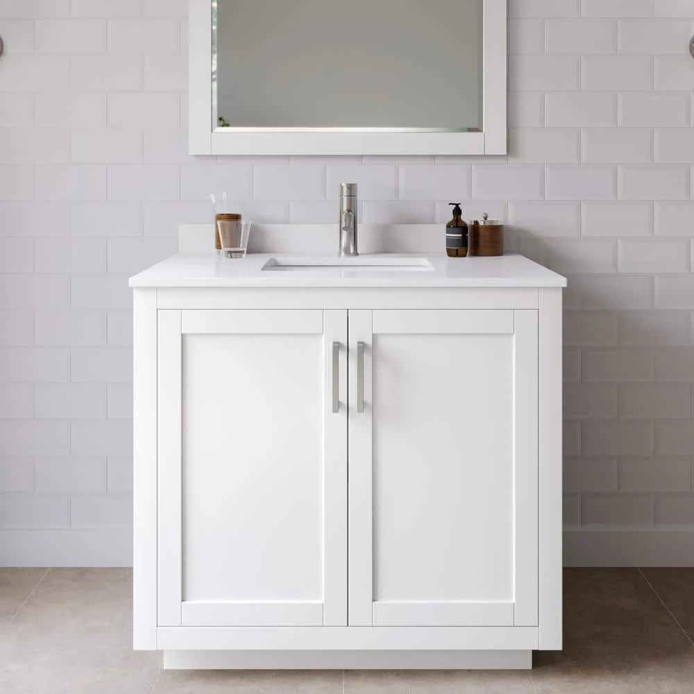 Wyndham Collection Miranda 36" White Bathroom Vanity with Cultured Marble Top