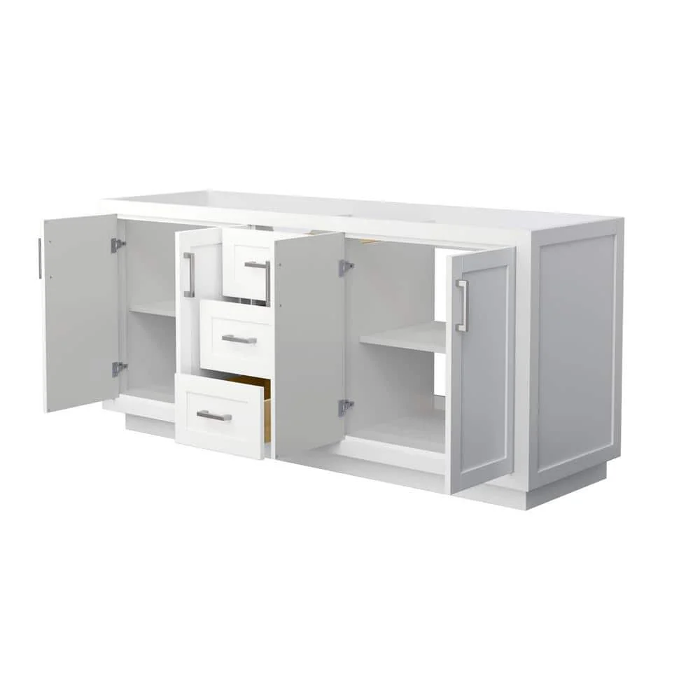 Wyndham Collection Miranda 71" Double Bath Vanity Cabinet in White with Brushed Nickel Trim, Freestanding Design, Soft-Close Doors and Drawers - Image 3