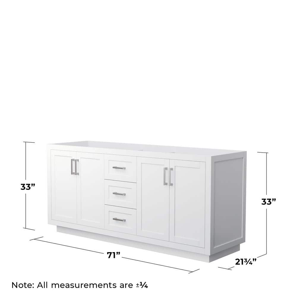 Wyndham Collection Miranda 71" Double Bath Vanity Cabinet in White with Brushed Nickel Trim, Freestanding Design, Soft-Close Doors and Drawers - Image 4