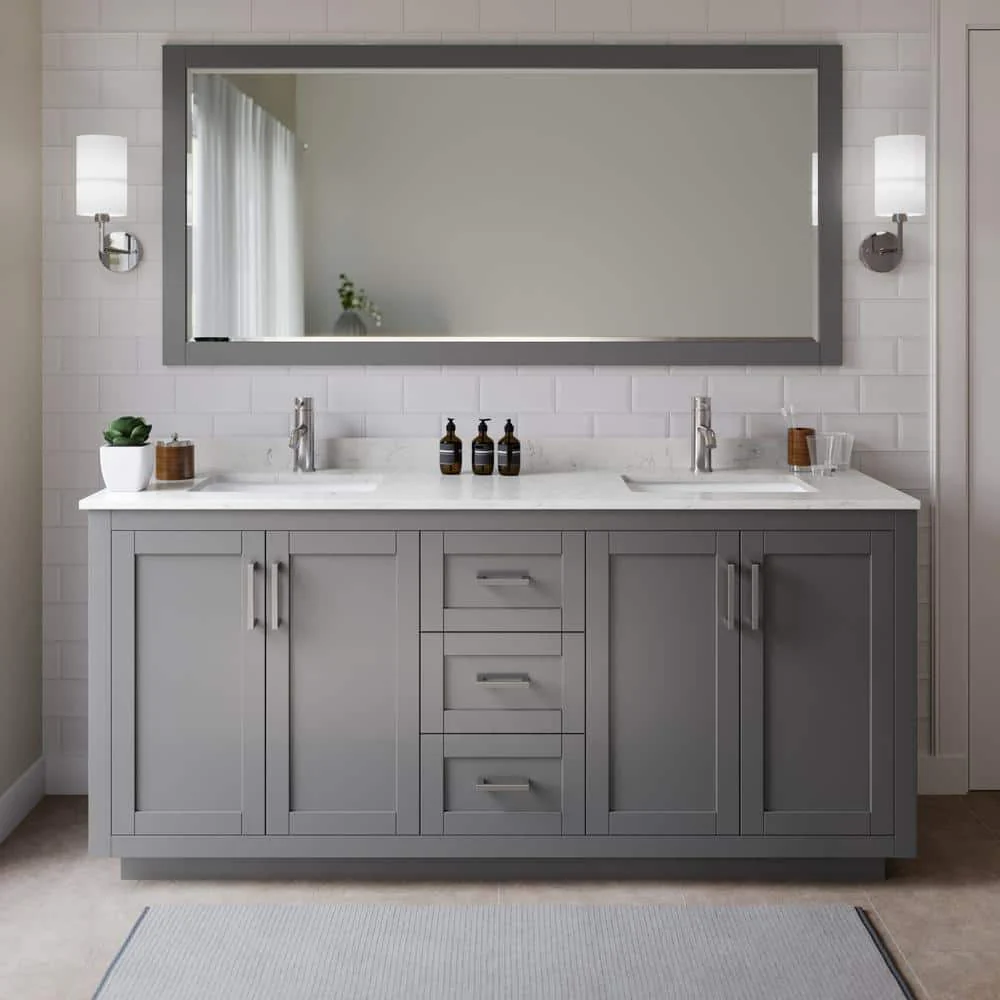 Wyndham Collection Miranda 72" Double Bath Vanity in Dark Gray with Cultured Marble Top and White Basins