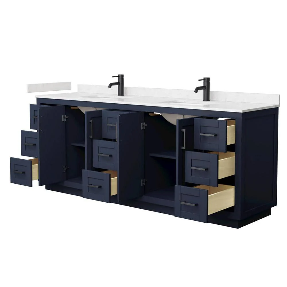 Wyndham Collection Miranda 84" Double Bath Vanity in Dark Blue with Carrara Cultured Marble Top - Image 3