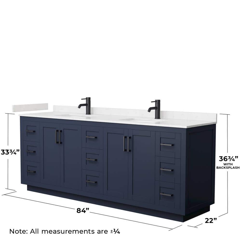 Wyndham Collection Miranda 84" Double Bath Vanity in Dark Blue with Carrara Cultured Marble Top - Image 5