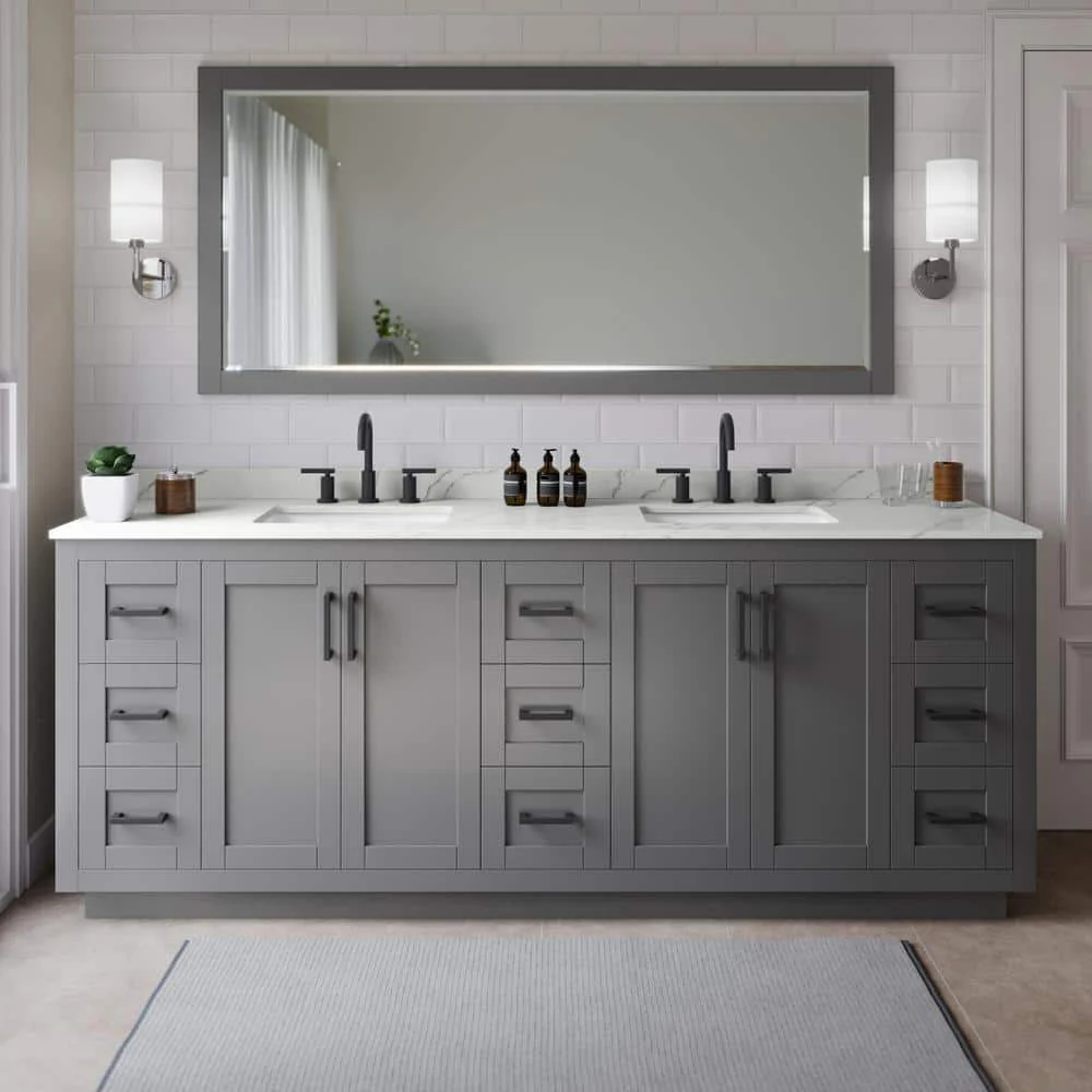 Wyndham Collection Miranda 84" Double Bath Vanity in Dark Gray with Giotto Quartz Top