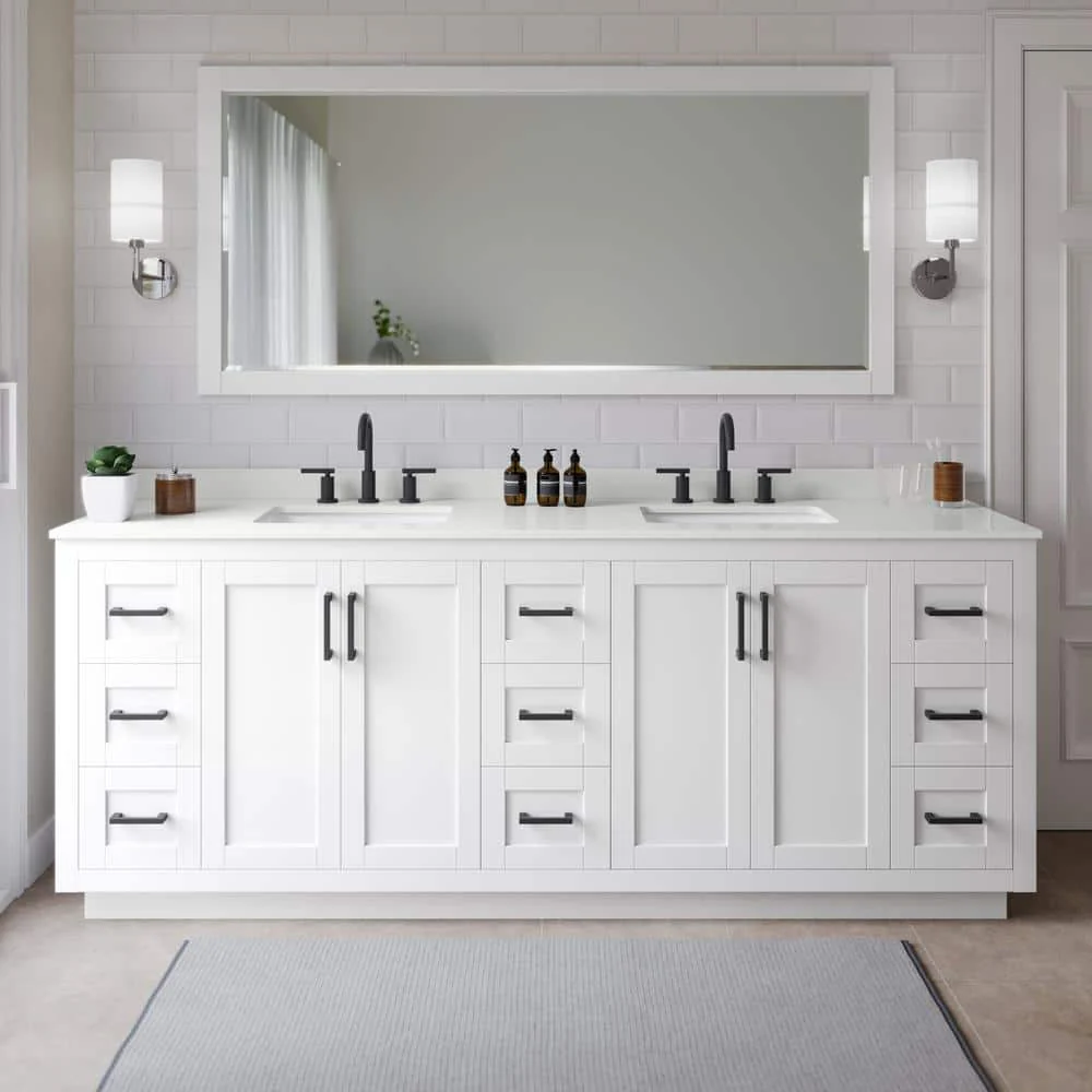 Wyndham Collection Miranda 84" Double Bath Vanity with White Quartz Top