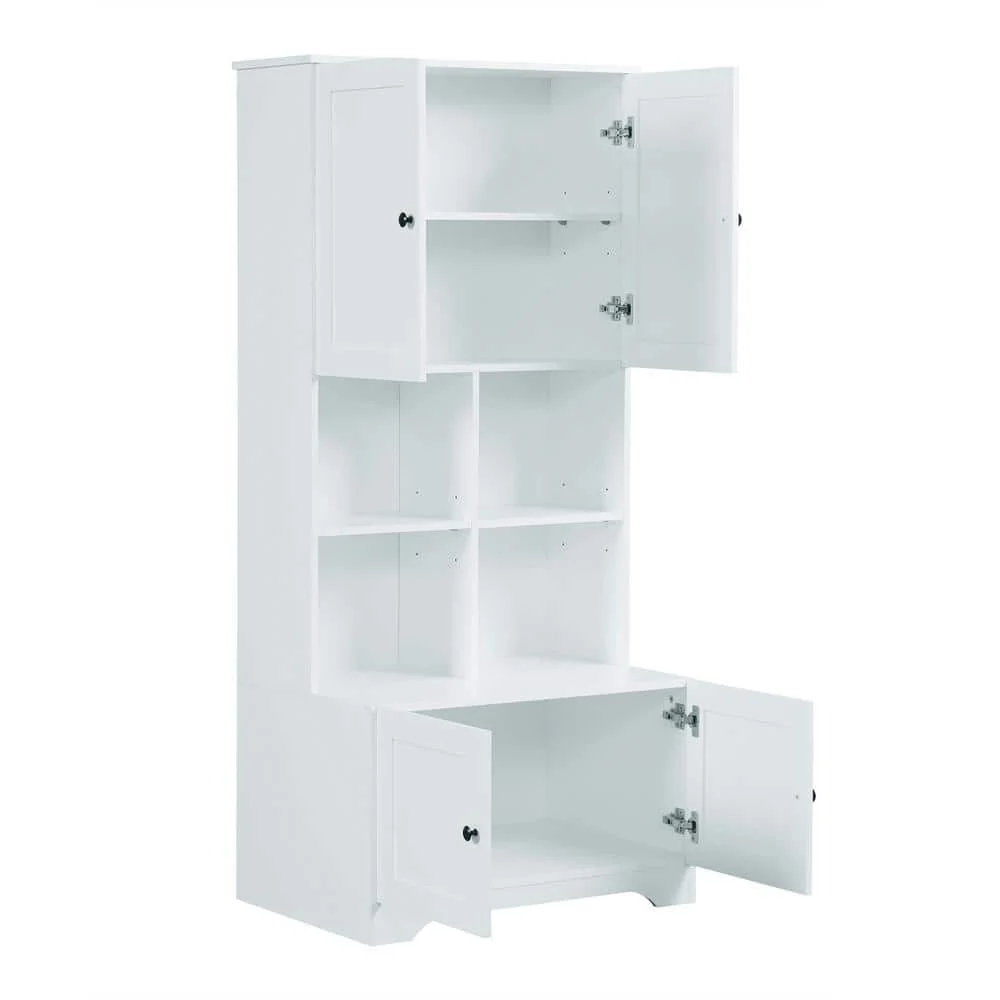 Wyndham Collection Modern White Linen Cabinet with Doors and Shelves, 31x16x67 Inches - Image 6