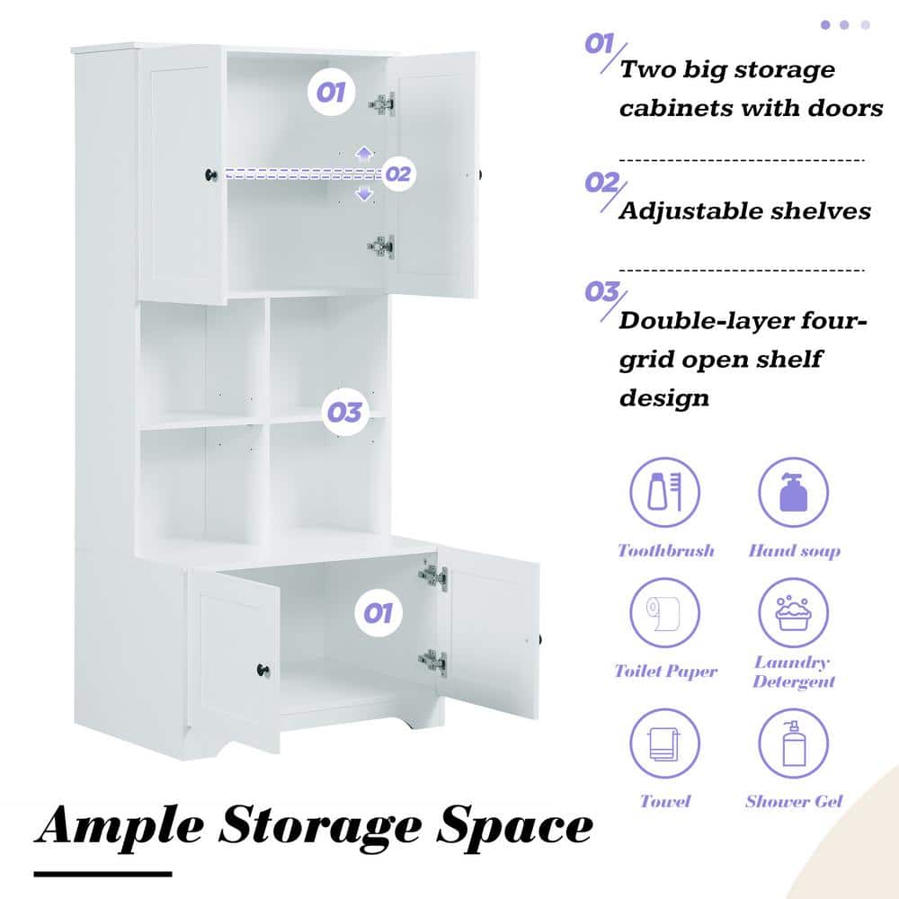 Wyndham Collection Modern White Linen Cabinet with Doors and Shelves, 31x16x67 Inches - Image 8