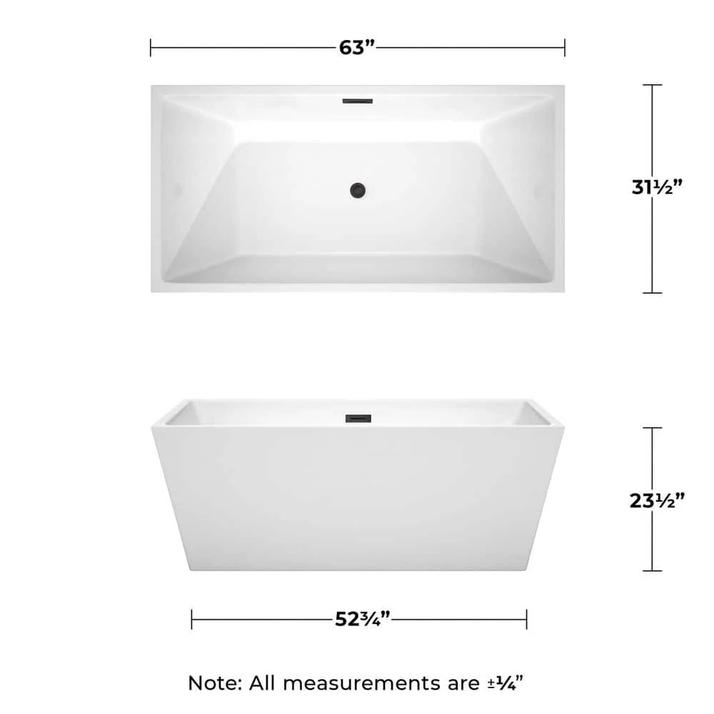 Wyndham Collection Sara 63 in. Acrylic Freestanding Bathtub with Matte Black Trim - Image 6