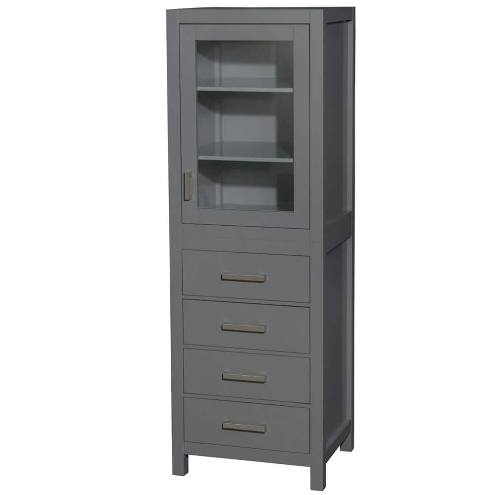 Wyndham Collection Sheffield 24" Dark Gray Linen Cabinet with Brushed Chrome Trim