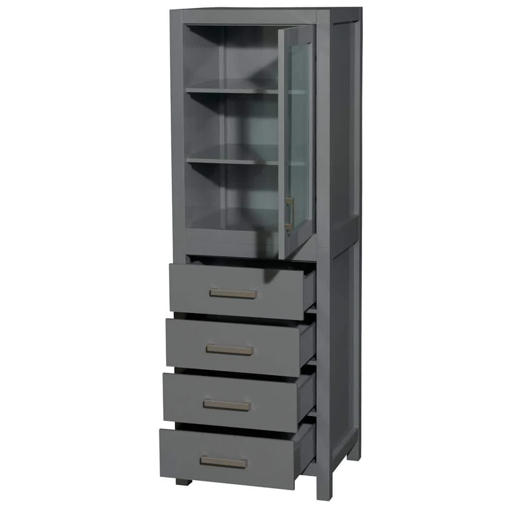 Wyndham Collection Sheffield 24" Dark Gray Linen Cabinet with Brushed Chrome Trim - Image 2