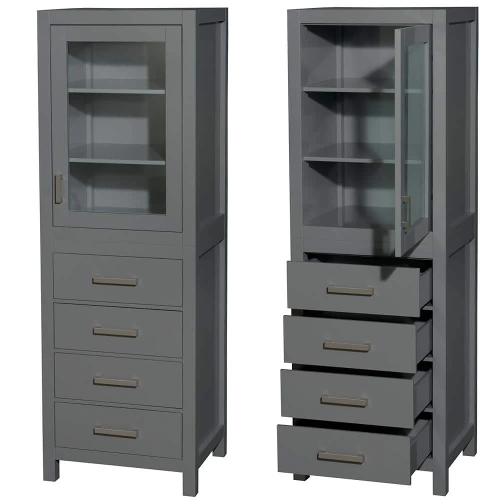 Wyndham Collection Sheffield 24" Dark Gray Linen Cabinet with Brushed Chrome Trim - Image 3