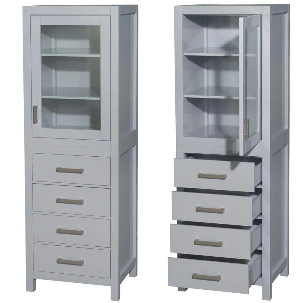 Wyndham Collection Sheffield 24" Gray Linen Cabinet with Brushed Chrome Trim - Image 3