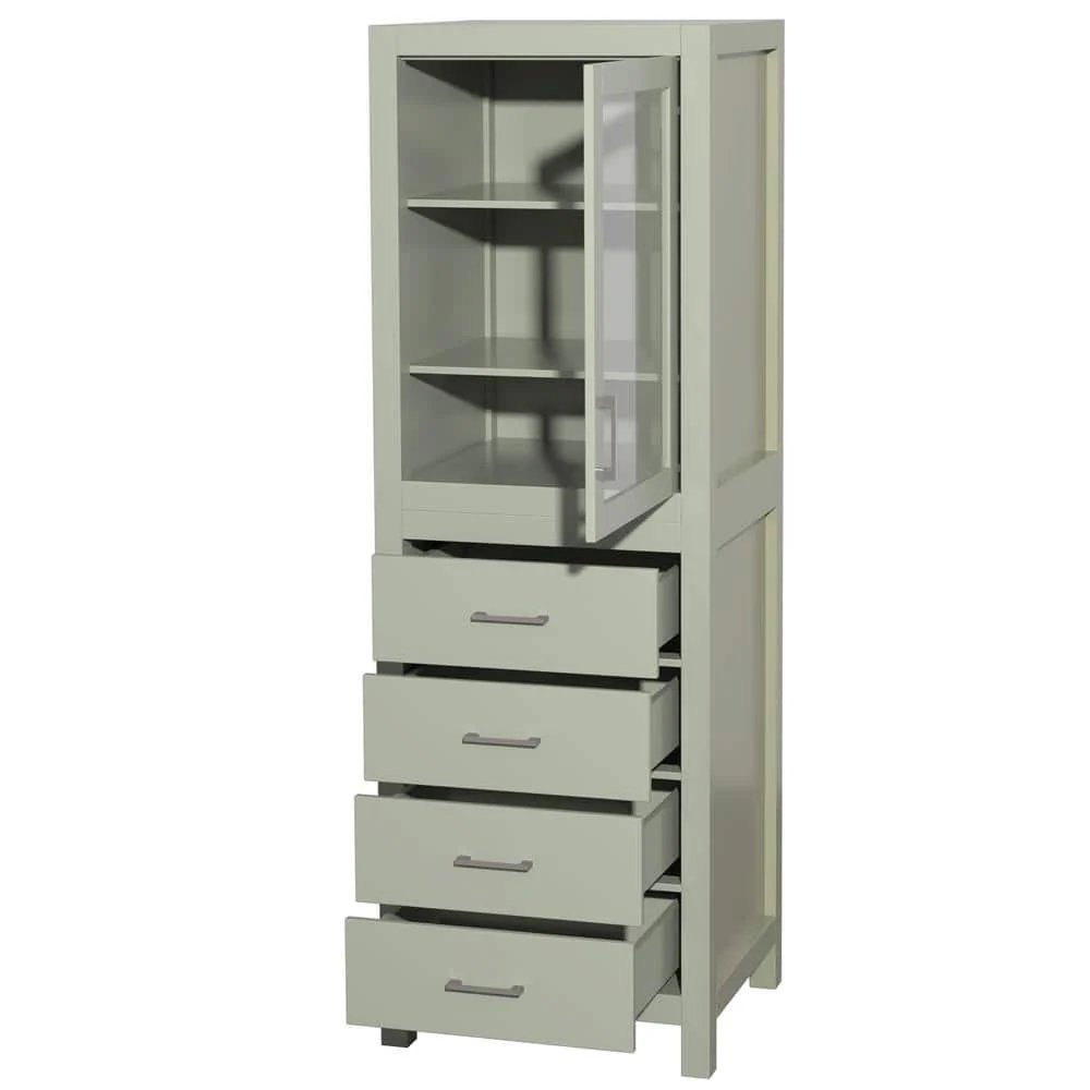 Wyndham Collection Sheffield 24" Light Green Linen Cabinet with Soft-Close Drawers - Image 2