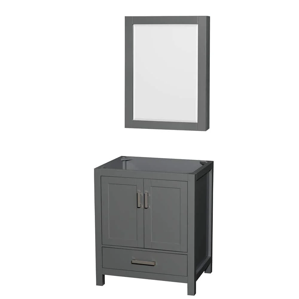 Wyndham Collection Sheffield 29" Dark Gray Single Bath Vanity Cabinet with Mirror