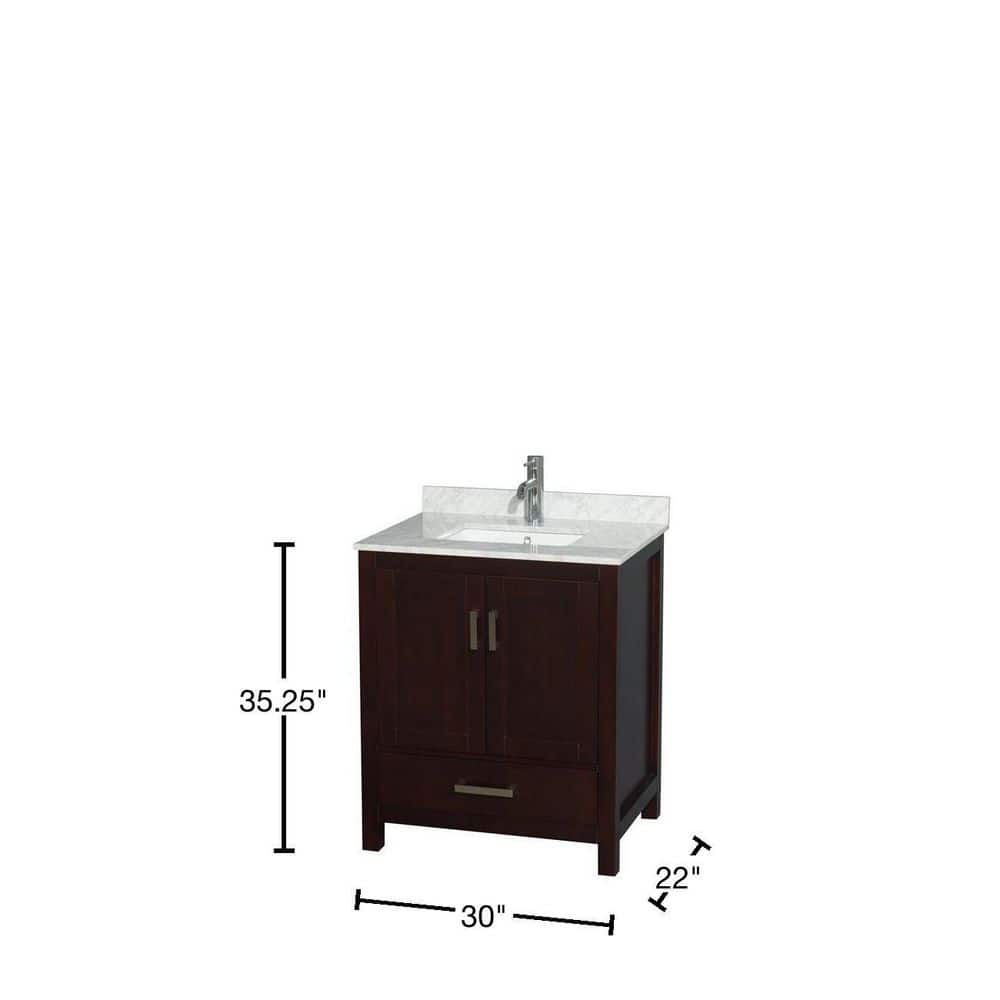 Wyndham Collection Sheffield 30" Bathroom Vanity in Espresso with Carrara Marble Top - Image 3