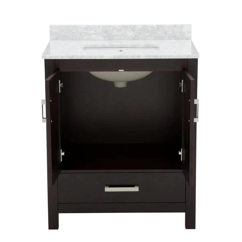 Wyndham Collection Sheffield 30" Bathroom Vanity in Espresso with Carrara Marble Top - Image 6