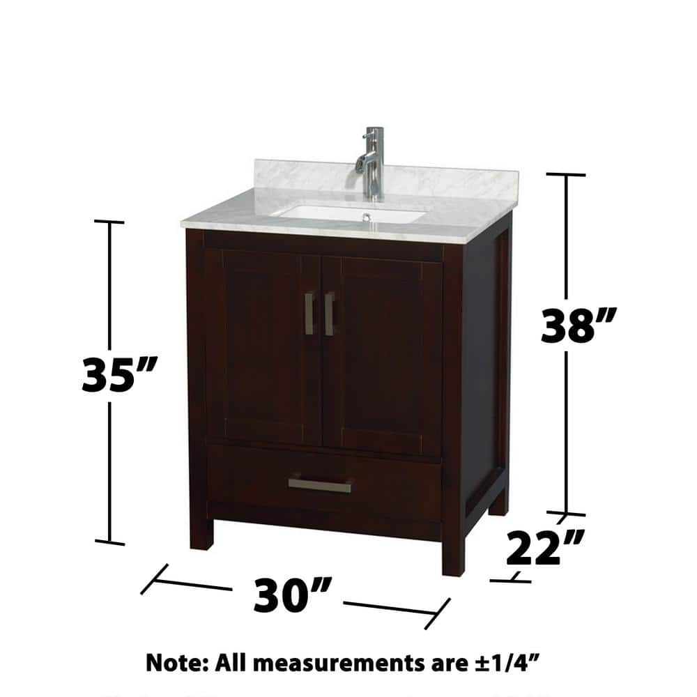 Wyndham Collection Sheffield 30" Bathroom Vanity in Espresso with Carrara Marble Top - Image 9