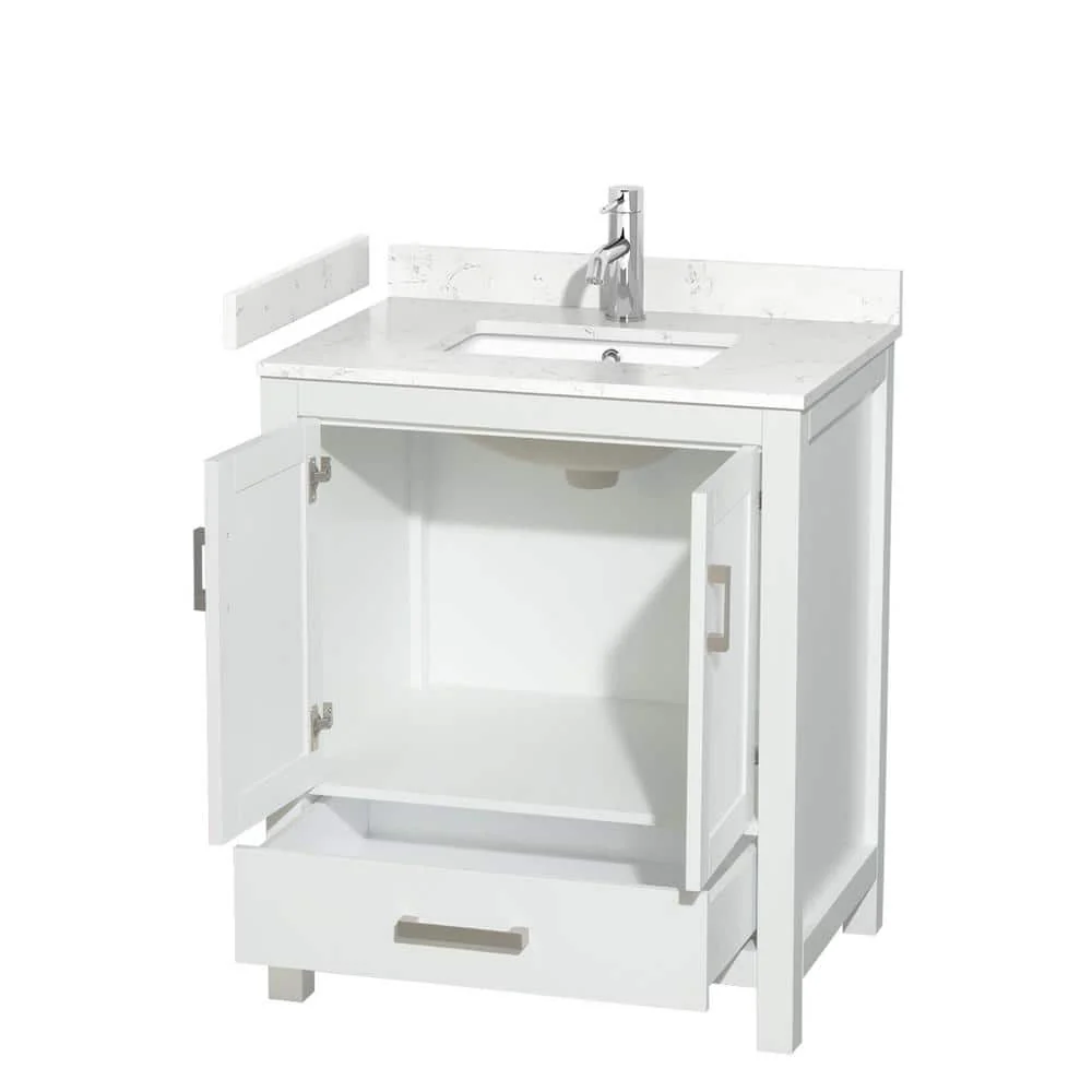 Wyndham Collection Sheffield 30" Bathroom Vanity with Carrara Marble Top - Image 2